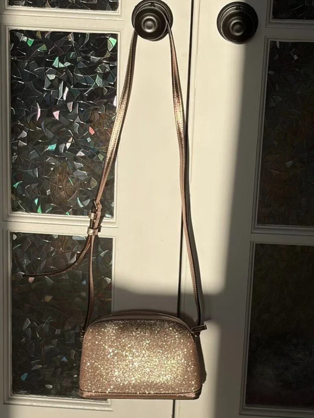 Kate Spade Tinsel Small Dome Crossbody Bag Rose Gold Glitter Sparkle